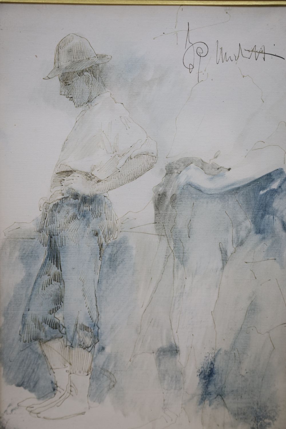 Francesco Paulo Michetti (Italian School), ink and watercolour, Study of a labourer, 32 x 21cm